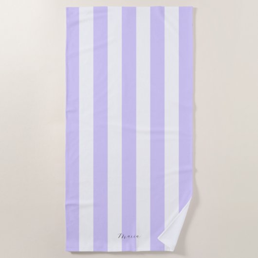 Dikke Verticale Streepjespastel Lila Naam Gestreep Strandlaken (Voorkant)