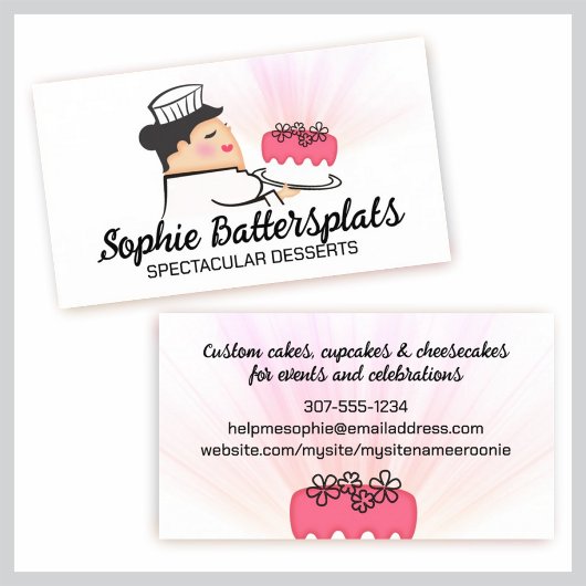 Dikke vrouw bakker frosted cake bakken bakkerij visitekaartjes