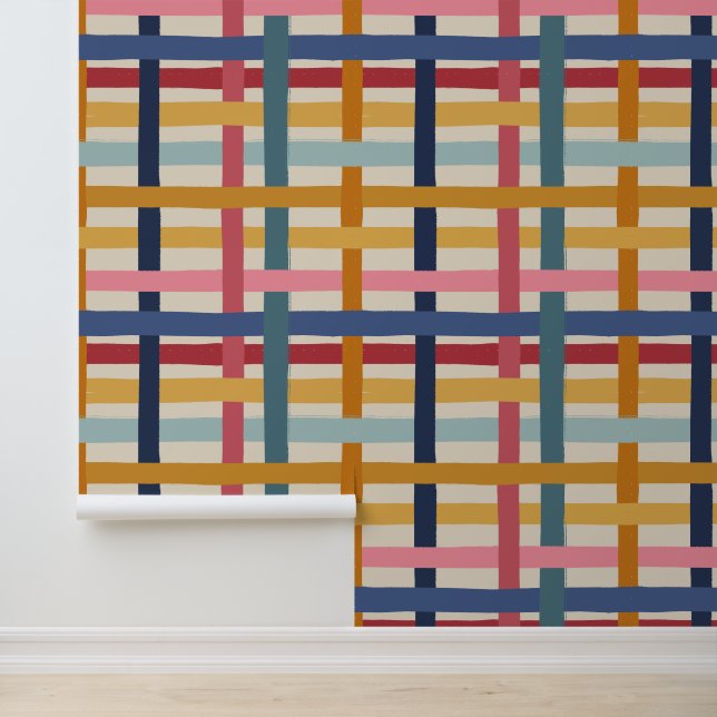 Dikke Wobbly Plaid - Kleurrijke Retro Summer Behang (Applicatie)