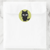 Dikke zwarte kitten ronde sticker (Tas)