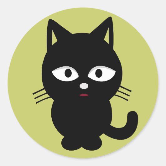 Dikke zwarte kitten ronde sticker (Voorkant)