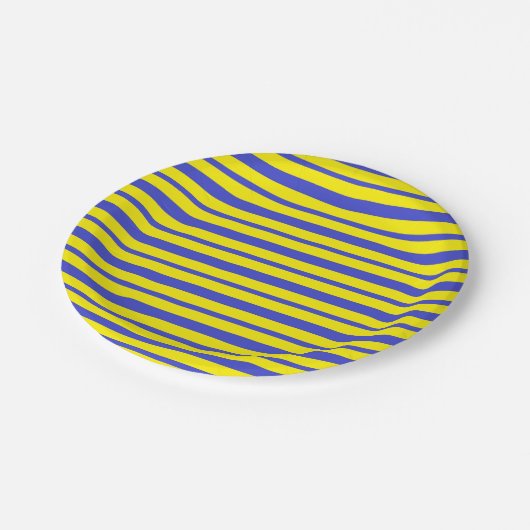Dikte en dunne blauwe en gele strepen papieren bordje (Gekanteld)