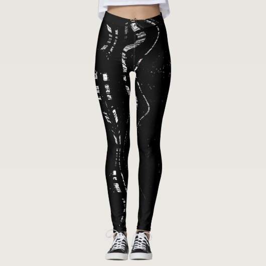 Dikte zwarte en witte marmerpatronen Unieke Leggings (Voorkant)