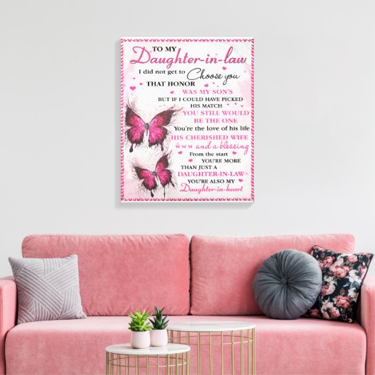 DIL Butterfly Je bent ook mijn dochter in het hart Canvas Afdruk (Insitu (Woonkamer))