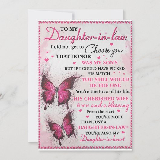 DIL Butterfly Je bent ook mijn dochter in het hart Feestdagenkaart (Voorkant)