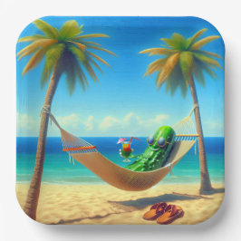 Dill augurk met cocktail in een hangmat papieren bordje