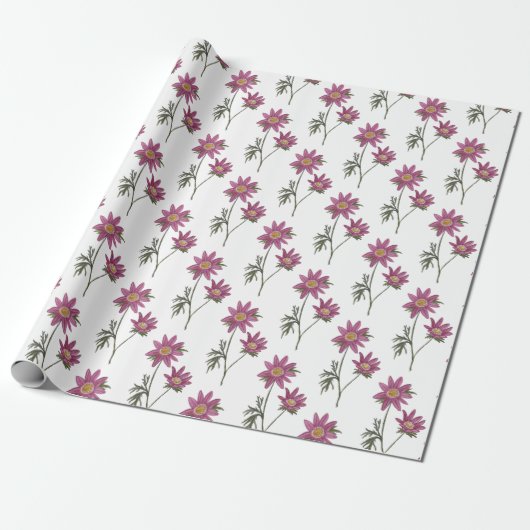 Dill Daisy Wrapping Paper White Pattern Cadeaupapier (Uitgerold)