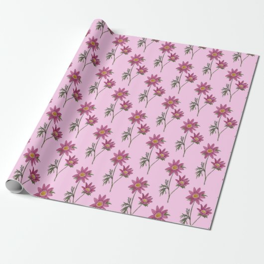 Dill Daisy Wrapping Papier Roze Patroon (Uitgerold)