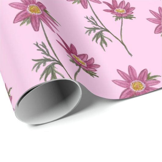Dill Daisy Wrapping Papier Roze Patroon (Rol Hoek)