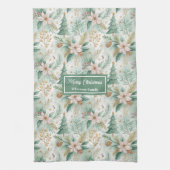 Dill Green and Gold Kitchen Towel Christmas Floral Theedoek (Verticaal)