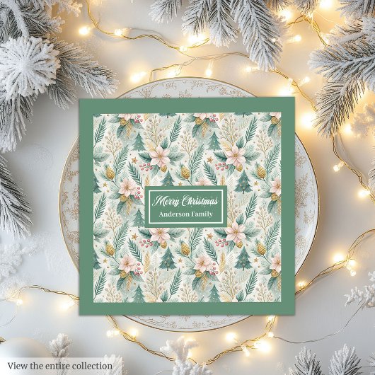 Dill Green and Gold Lux Napkins Monogram Holiday Servet