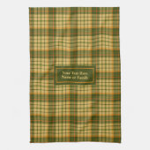 Dill Green Yellow Plaid Dish Towel Custom Name Theedoek (Verticaal)