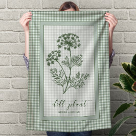 Dill Herb Kitchen Towel – Green Gingham Border Theedoek