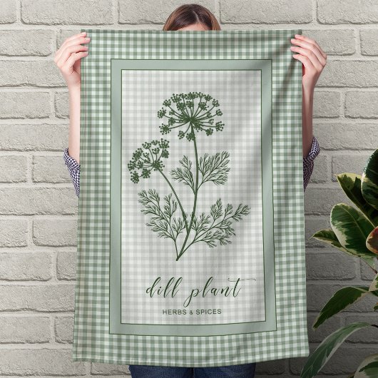 Dill Herb Kitchen Towel – Green Gingham Border Theedoek
