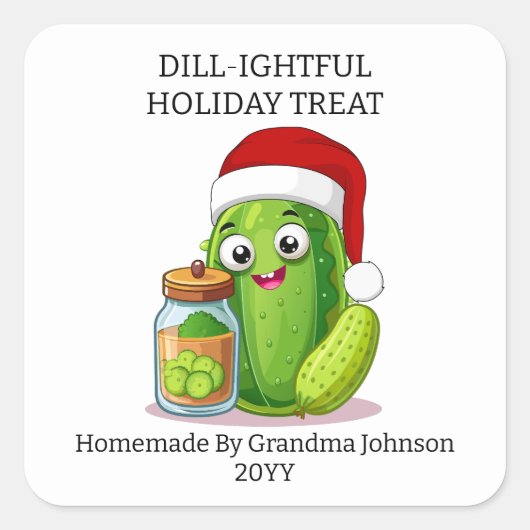 Dill‑ige vakantie-inmaakpot vierkante sticker (Voorkant)