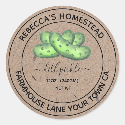Dill Pickle Kraft Paper Canning Jar Labels (Voorkant)
