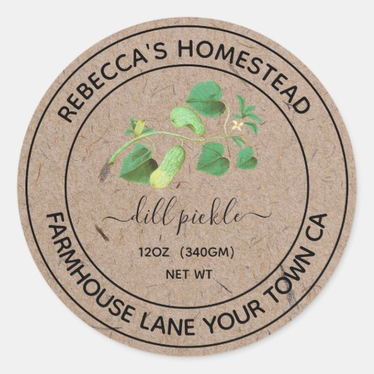 Dill Pickle Kraft Paper Canning Jar Labels (Voorkant)