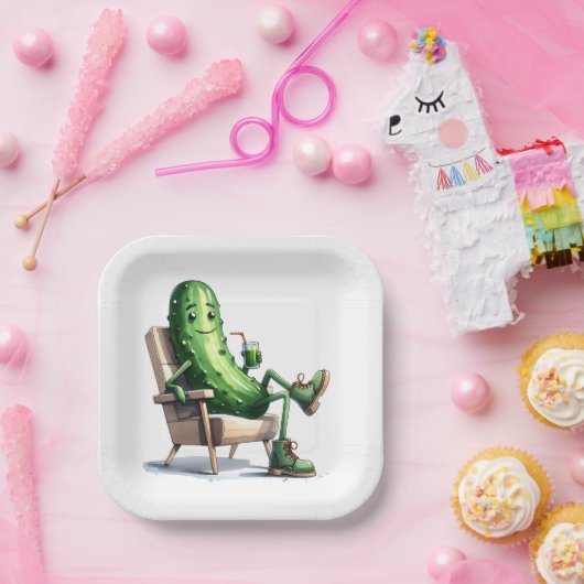 Dill Pickle Ontspannen in een stoel Papieren Bordje (Feest)