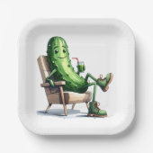 Dill Pickle Ontspannen in een stoel Papieren Bordje (Voorkant)