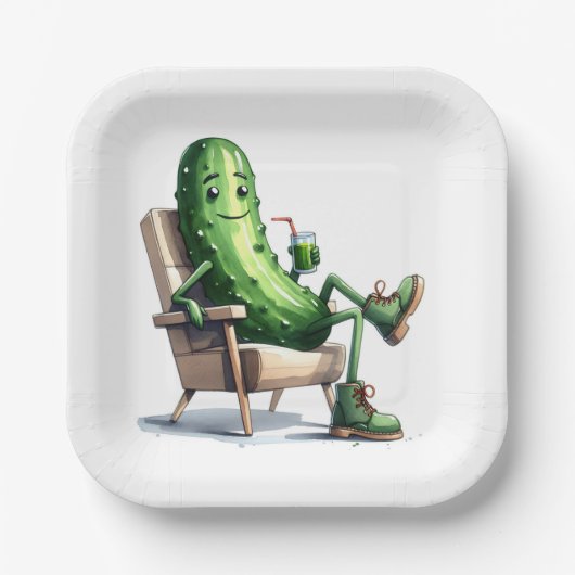 Dill Pickle Ontspannen in een stoel Papieren Bordje (Voorkant)