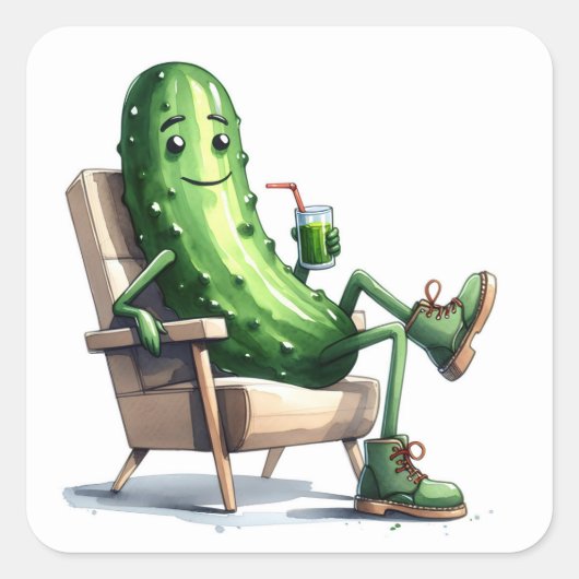 Dill Pickle Ontspannen in een stoel Vierkante Sticker (Voorkant)