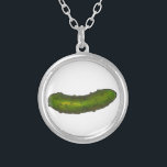 Dill Pickles Crunchy Green Sour Pickle Foodie Gift Zilver Vergulden Ketting<br><div class="desc">Met een originele markeringsillustratie van een knapperige groene kieuwen!</div>
