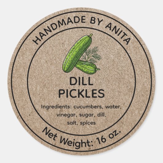 Dill Pickles Komkommers Jar Label Kraft Design (Voorkant)
