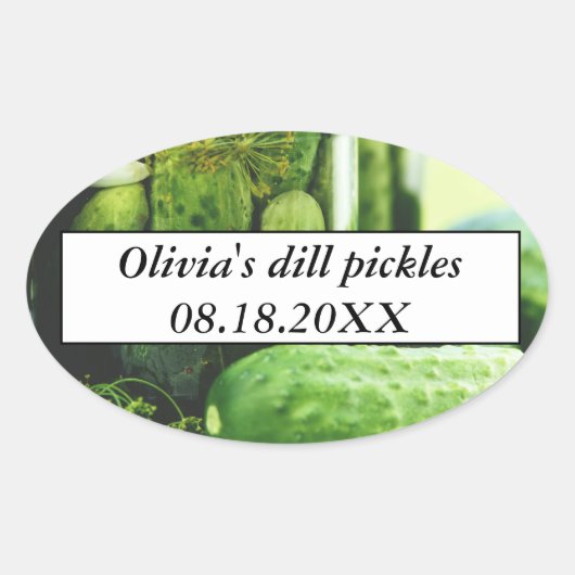 Dill Pickles Mason Jars Komkommers Zelfgemaakt ete Ovale Sticker (Voorkant)