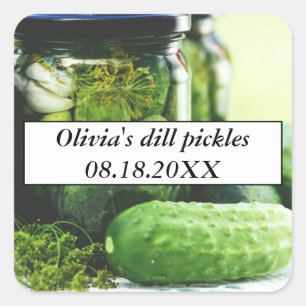 Dill Pickles Mason Jars Komkommers Zelfgemaakt ete Vierkante Sticker