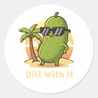 Dill With It Funny Pickle Meme Design – Cool Pickl Ronde Sticker