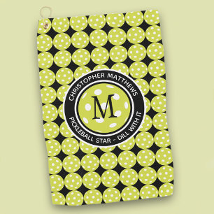 Dill With It Pickleball Ster Monogram Golfhanddoek