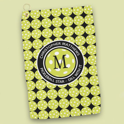 Dill With It Pickleball Ster Monogram Golfhanddoek
