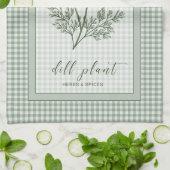 Dille Kruiden Keukenhanddoek – Groene Gingham Rand (Gevouwen)