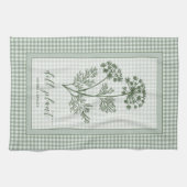 Dille Kruiden Keukenhanddoek – Groene Gingham Rand (Horizontaal)