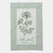 Dille Kruiden Keukenhanddoek – Groene Gingham Rand (Verticaal)