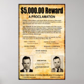 DILLINGER WANTED PROCLAMATION - MEI 1934 POSTER (Voorkant)