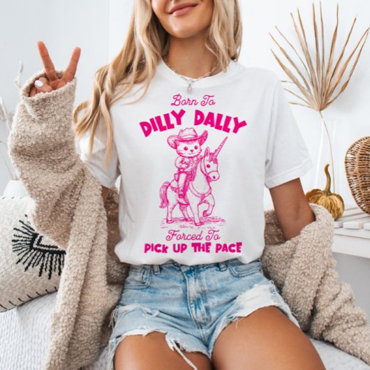 Dilly Dally Cowboy Cat Riding Unicorn T-shirt