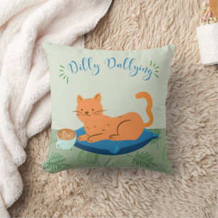 Dilly Dallying Oranje kat Kussen
