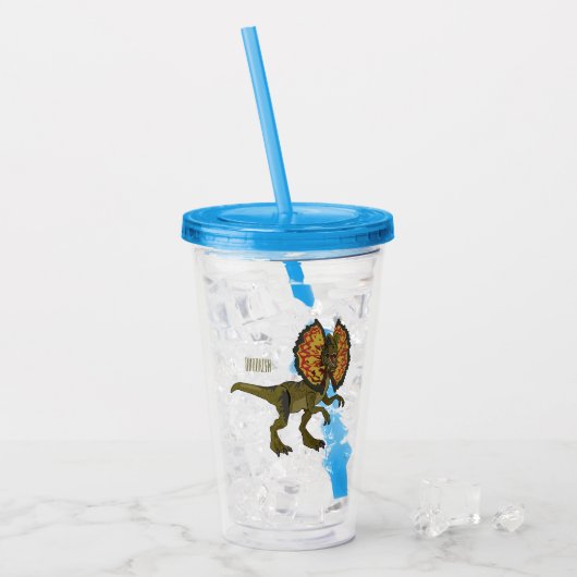 Dilophosaurus cartoon illustratie acryl drinkbeker (Voorkant ijs)