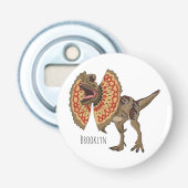 Dilophosaurus cartoon illustratie button flesopener (Voorkant)