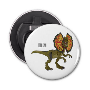 Dilophosaurus cartoon illustratie button flesopener