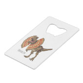 Dilophosaurus cartoon illustratie creditkaart flessenopener (Voorkant Gekanteld)