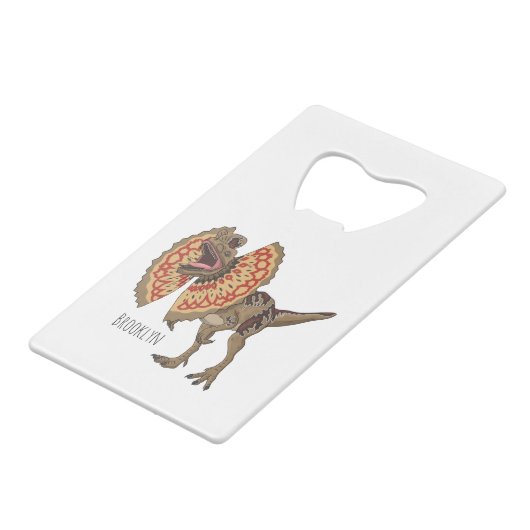 Dilophosaurus cartoon illustratie creditkaart flessenopener (Achterkant Gekanteld)