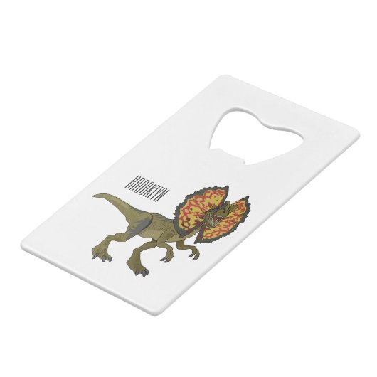 Dilophosaurus cartoon illustratie creditkaart flessenopener (Voorkant Gekanteld)