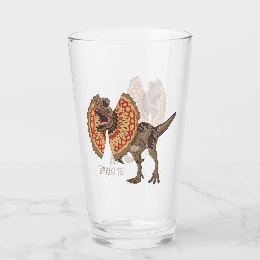 Dilophosaurus cartoon illustratie glas (Achterkant)