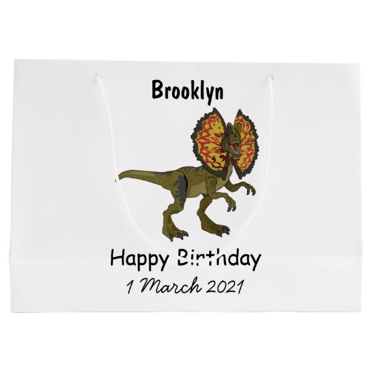 Dilophosaurus cartoon illustratie groot cadeauzakje (Achterkant)