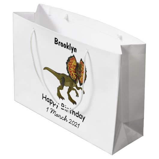 Dilophosaurus cartoon illustratie groot cadeauzakje (Achterkant Gekanteld)