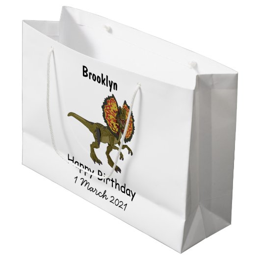 Dilophosaurus cartoon illustratie groot cadeauzakje (Voorkant Gekanteld)