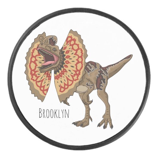 Dilophosaurus cartoon illustratie hockey puck (Voorkant)
