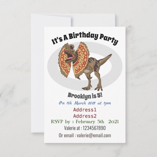 Dilophosaurus cartoon illustratie kaart (Voorkant)